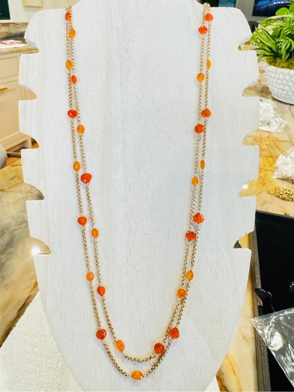 Natural Carnelian and 14k Gold-Fill Necklace, 52”